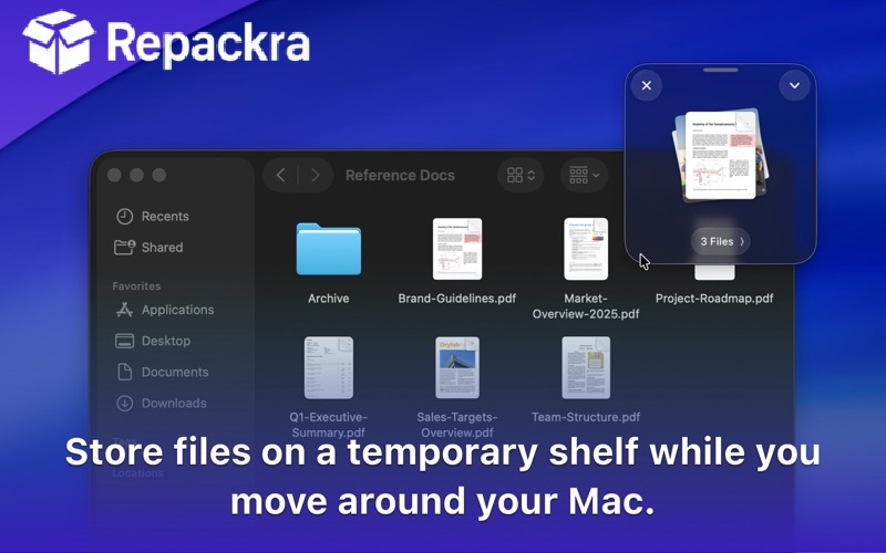 Dropover macOS Temporary Shelf Holding Multiple Files Feature Screenshot