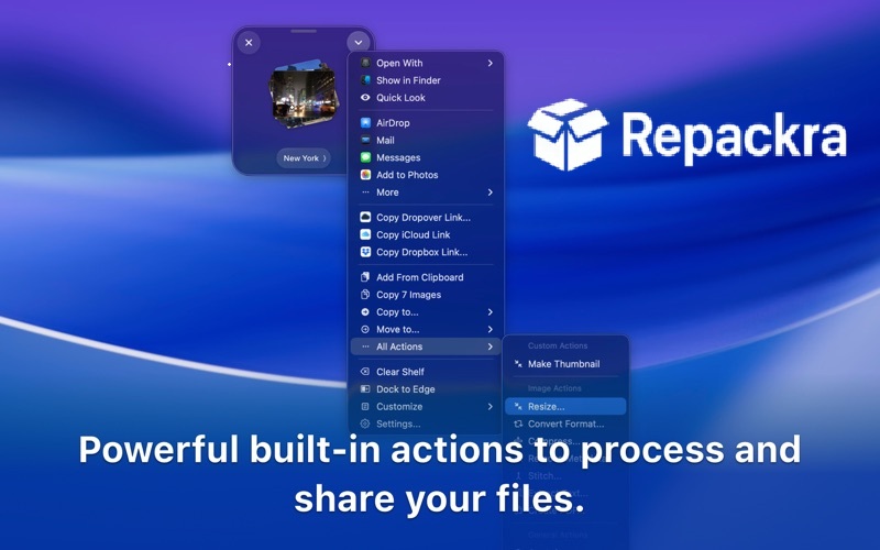 Dropover macOS File Processing Context Menu and Share Actions Feature Screenshot