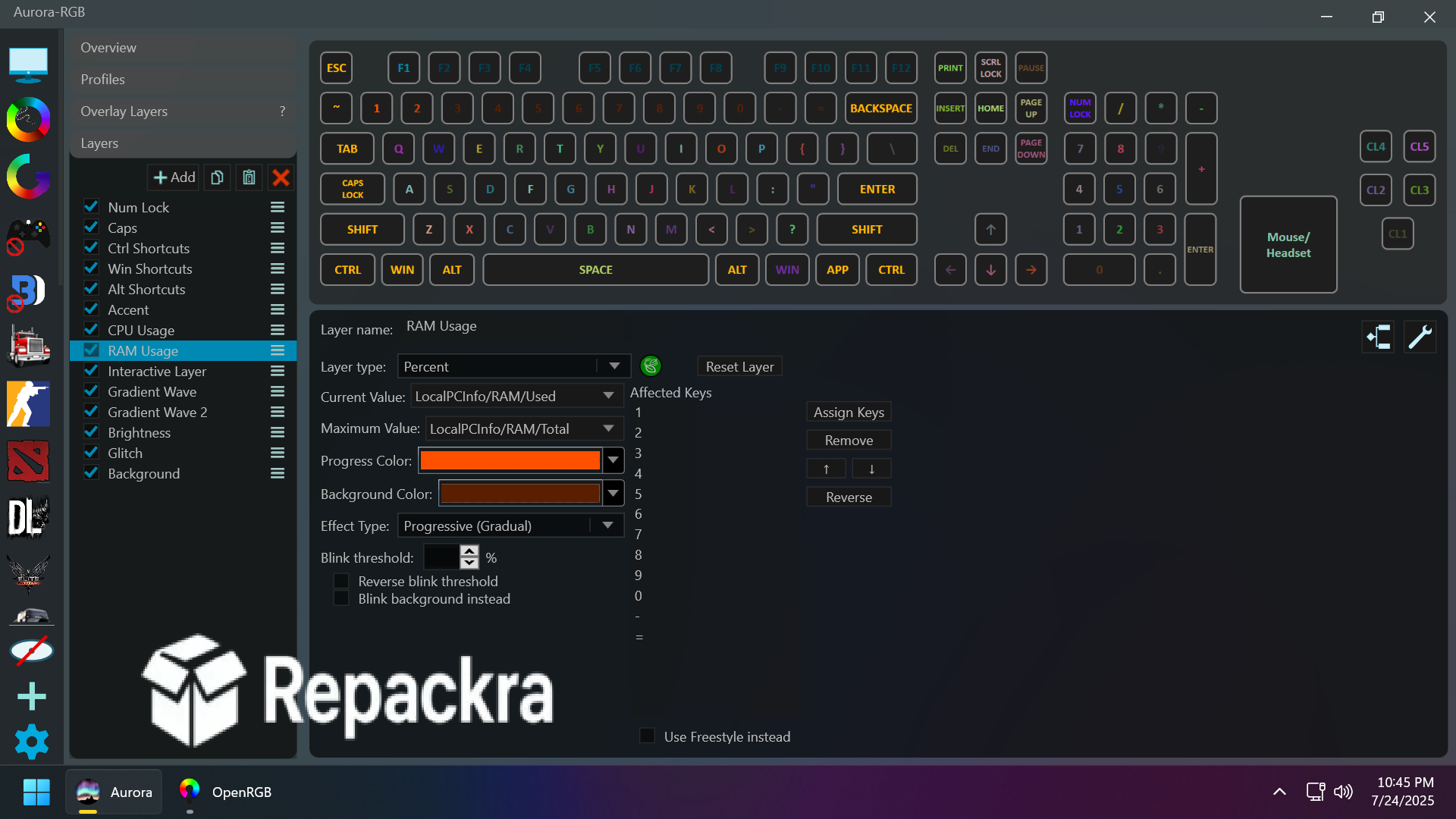 Aurora RGB Lighting Control Software User Interface Screenshot