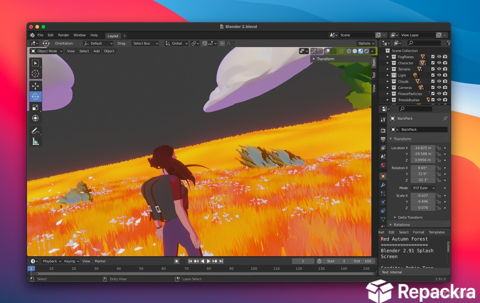 Blender 3D Viewport Character and Landscape Close-Up Screenshot