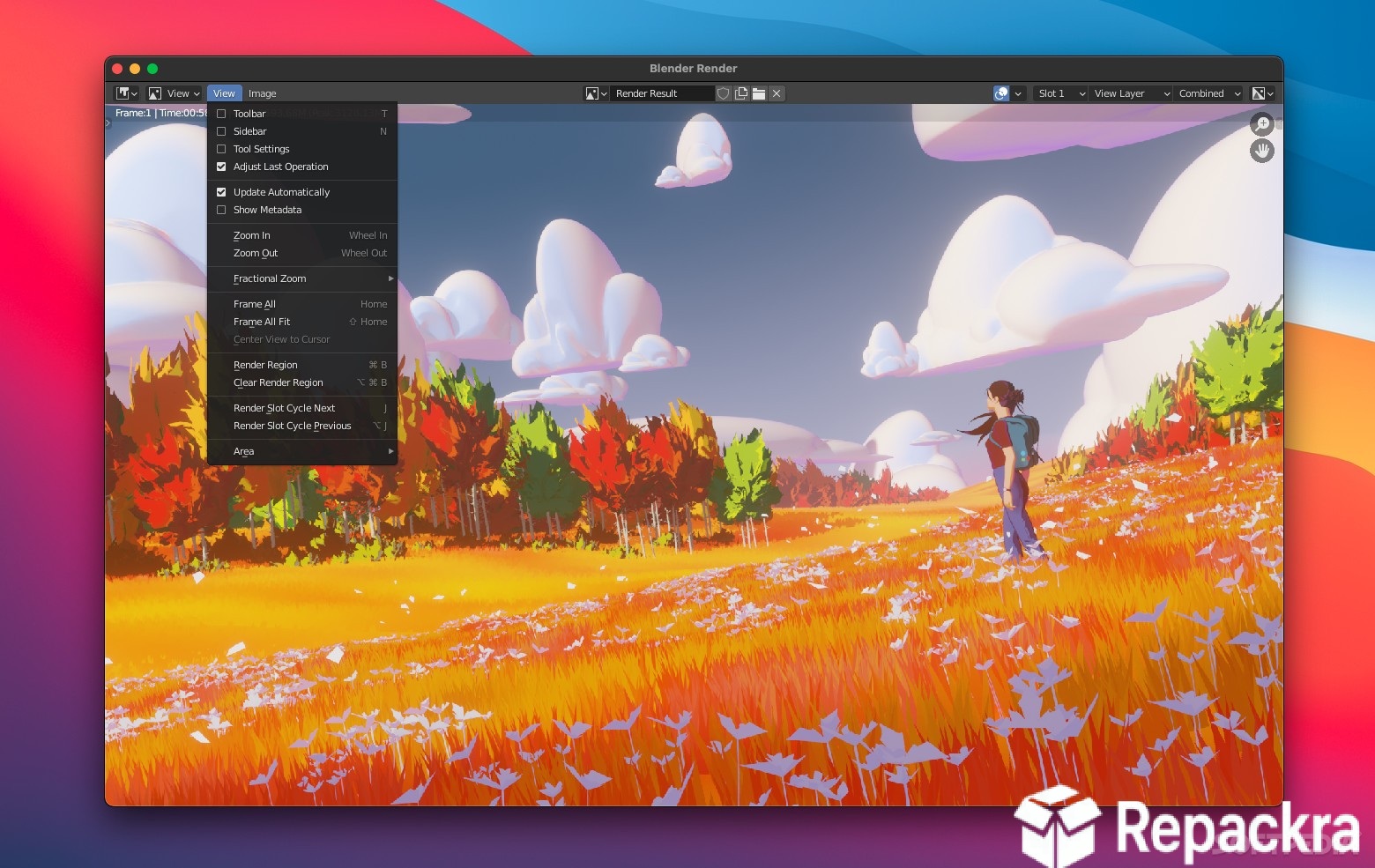 Blender Render Window View Menu Dropdown Screenshot