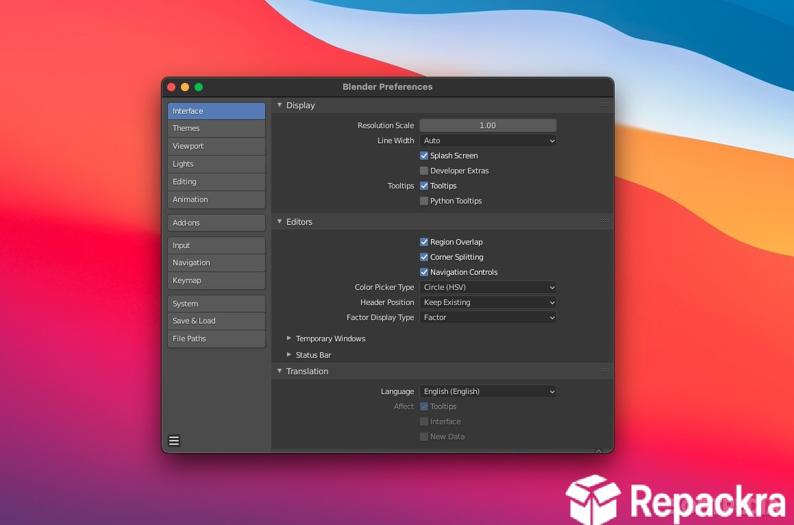 Blender Preferences Interface Settings Window Screenshot