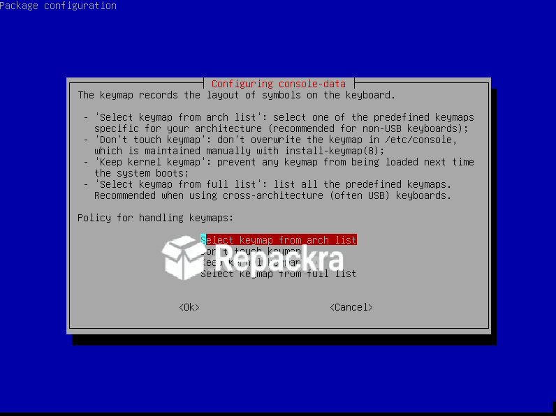 Clonezilla Console Data Keymap Selection Interface