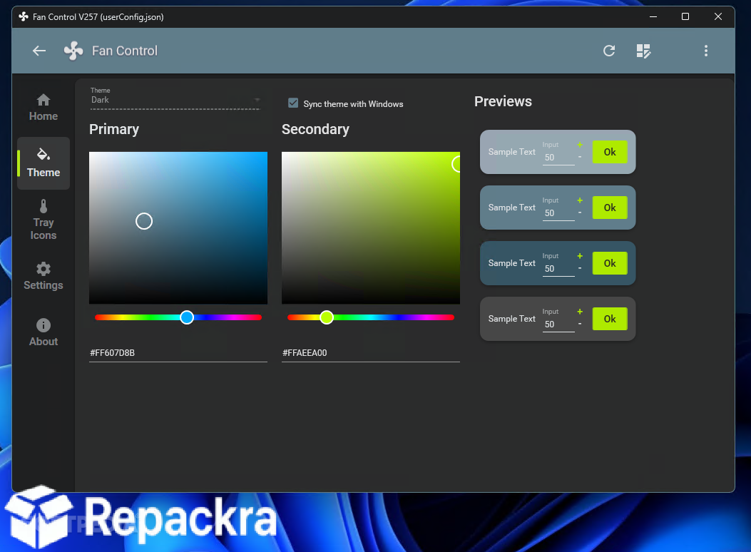 Fan Control Windows PC Custom Theme Customization Interface Screenshot