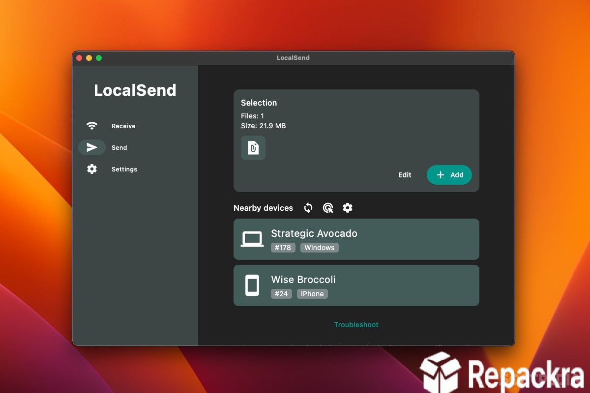 LocalSend for Mac Send Screen and Nearby Devices Interface Screenshot