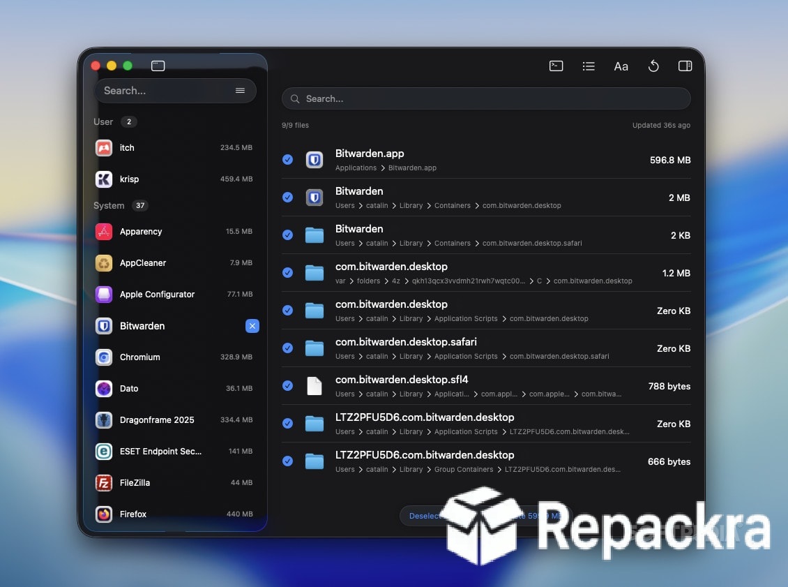 Pearcleaner macOS App Uninstaller Deep Scan Search Interface Screenshot