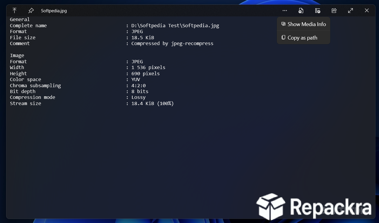 QuickLook Windows File Preview Detailed MediaInfo Metadata Window Screenshot