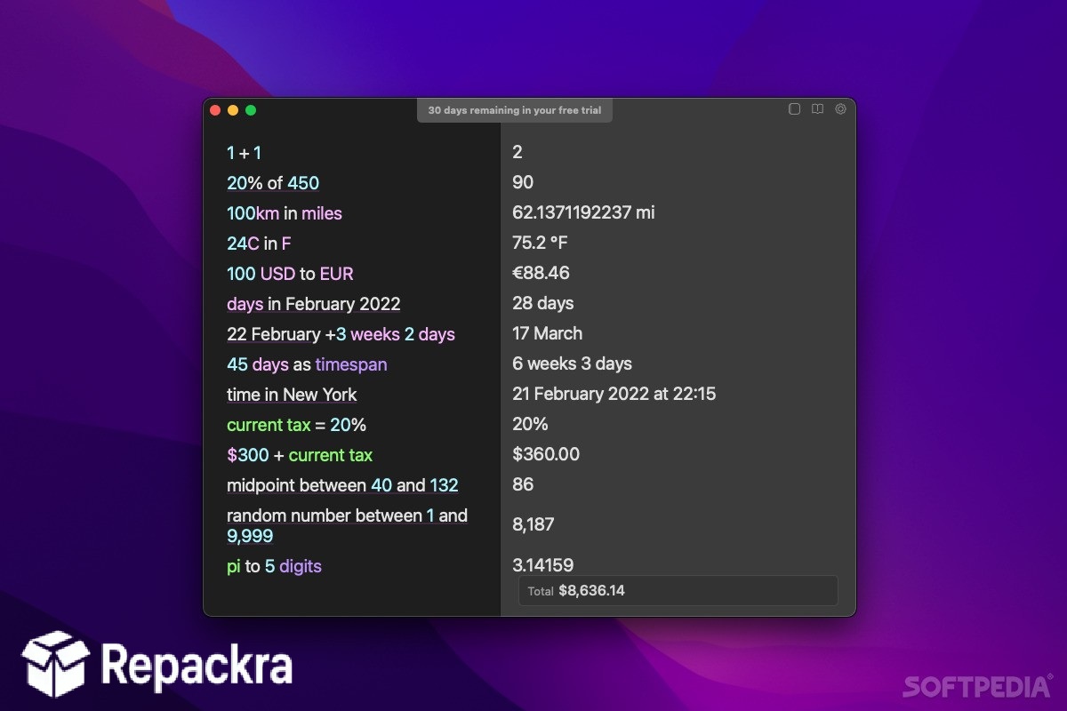 Soulver Natural Language Math Expressions Evaluation Interface Screenshot
