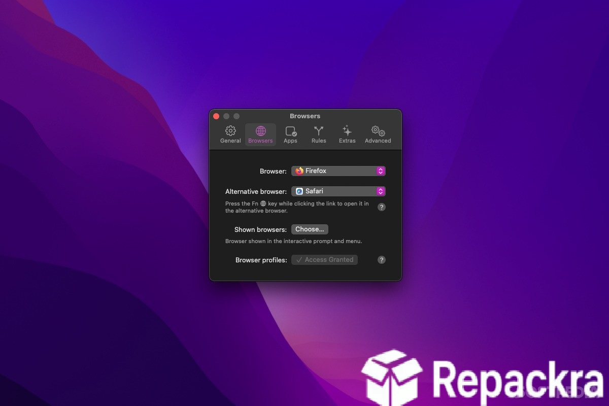 Velja macOS App Browsers Configuration Settings Window Screenshot
