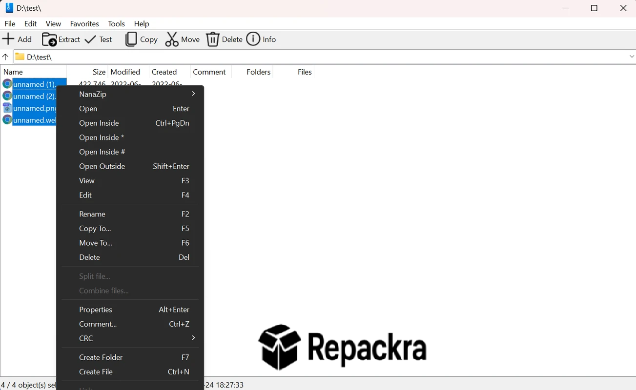 NanaZip Context Menu Interface Screenshot