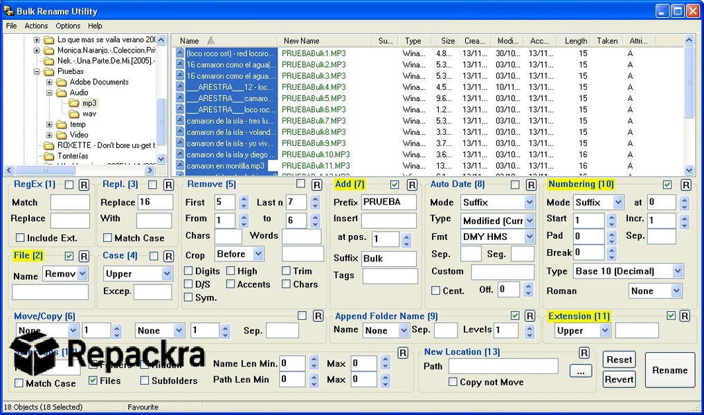Bulk Rename Utility Windows Application Interface Screenshot showing Batch Renaming Rules