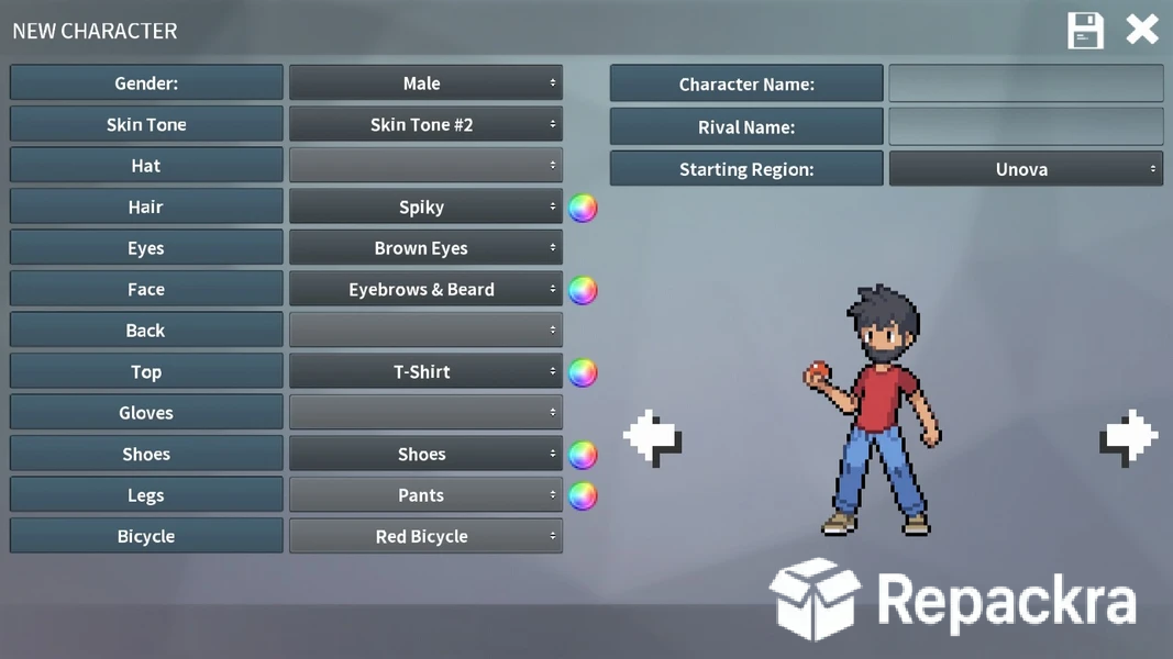 PokeMMO Character Creation Screen Interface Screenshot