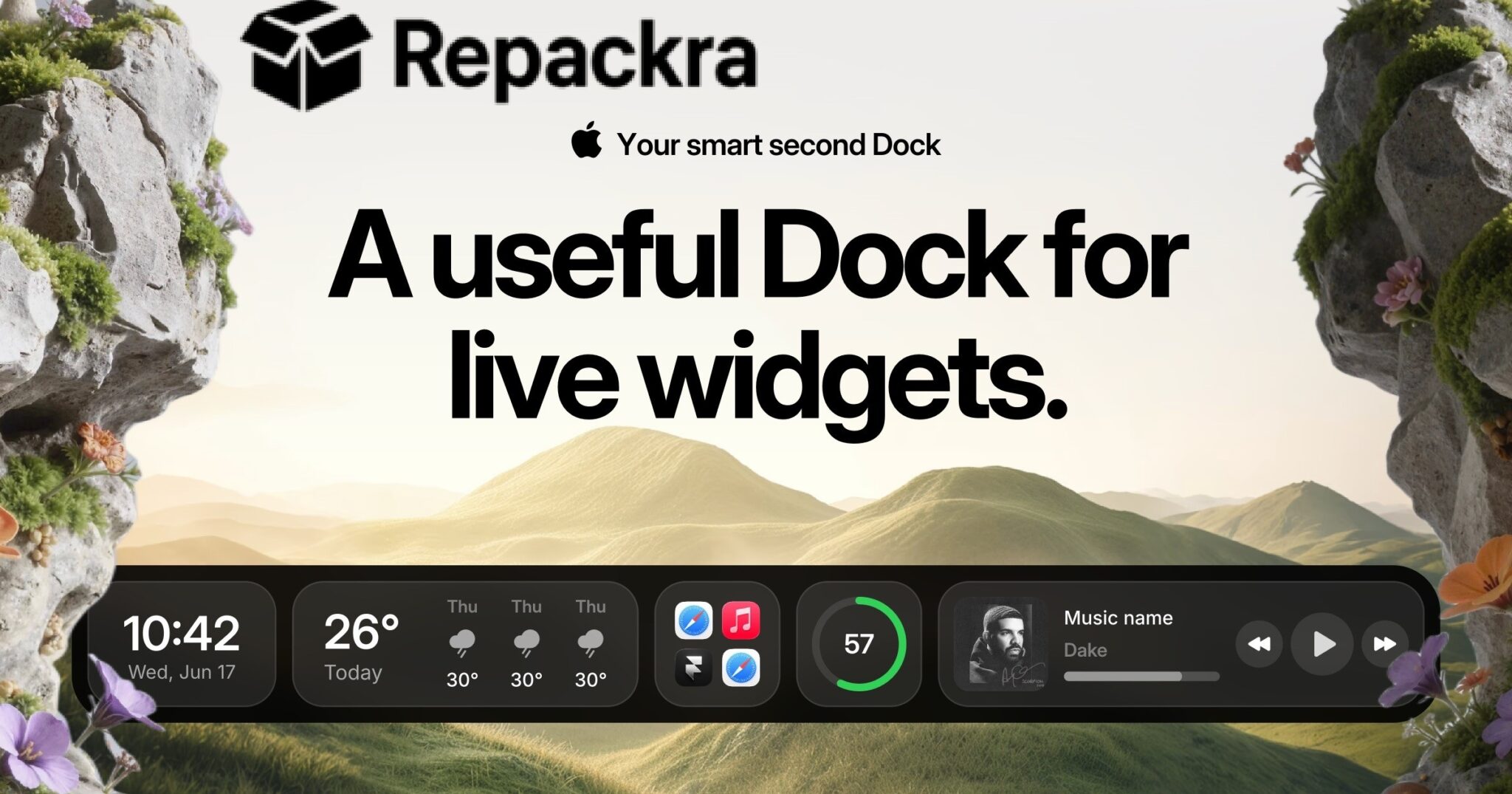 Cooldock macOS Live Widgets Dock Feature Banner Screenshot