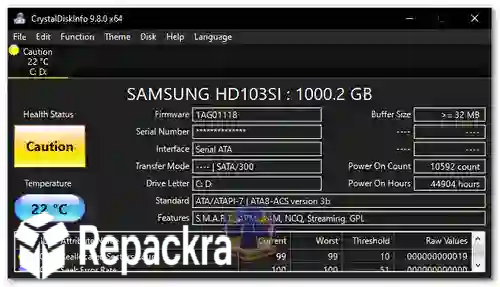 CrystalDiskInfo 9.8.0 x64 User Interface Screenshot Displaying Drive Diagnostics