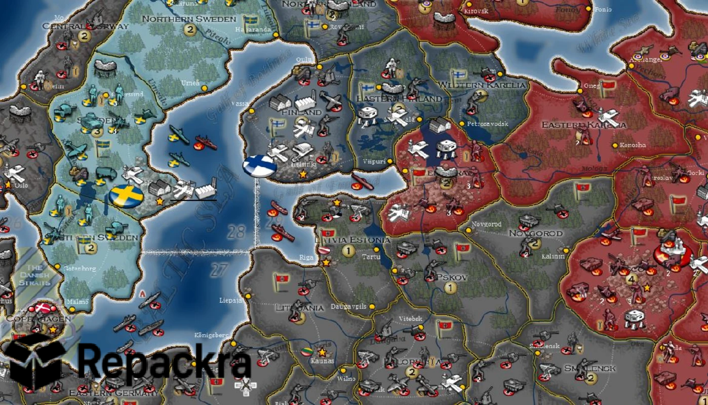 TripleA Strategy Game World War II Map View Showing Baltic Region and Northern Europe