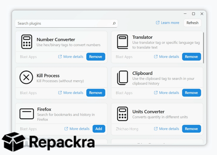 Fluent Search Desktop App Plugins Directory Interface Screenshot