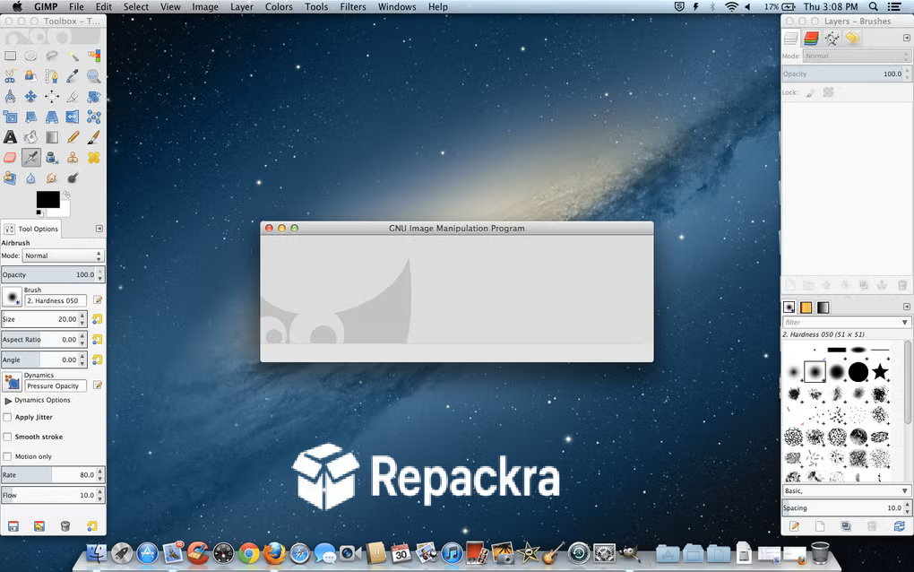 GIMP Multi-Window Mode Interface Screenshot on macOS Showing Startup Splash Window