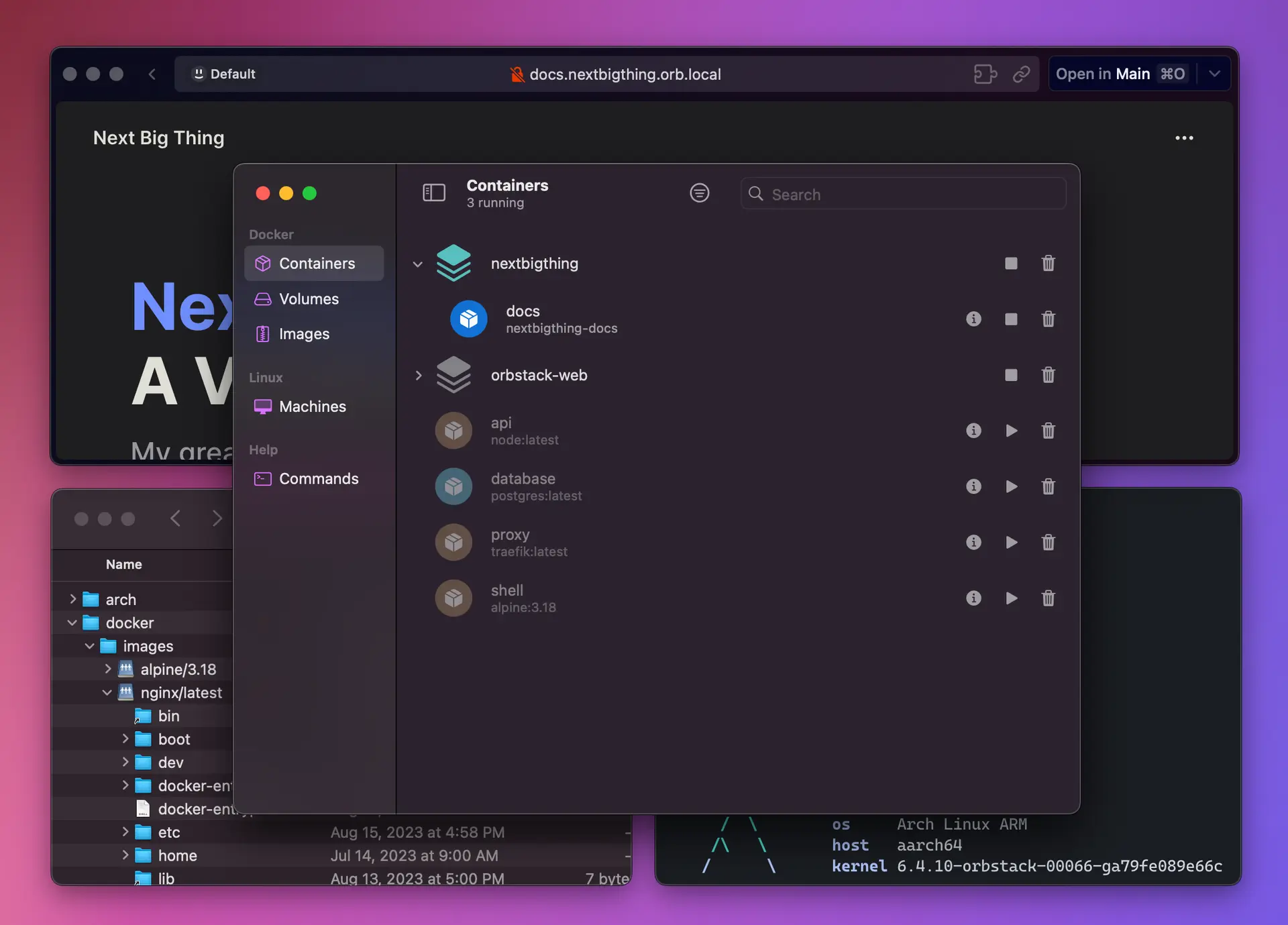 OrbStack Containers Dashboard and macOS System Integration