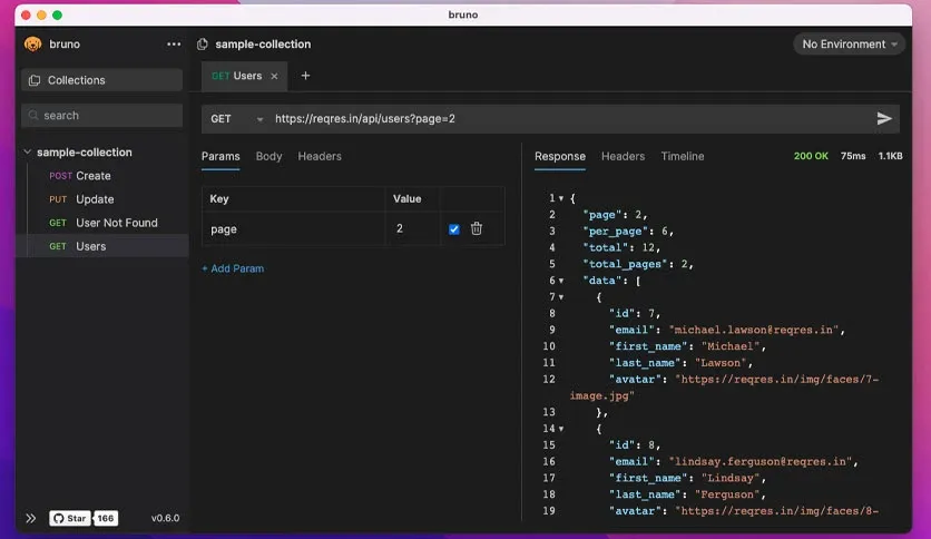 Bruno API Client Workspace Interface with GET Request Example