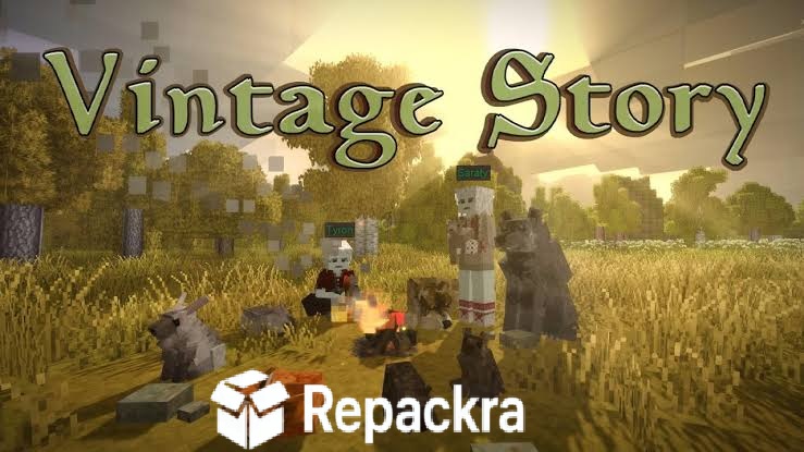 Vintage Story Game Campfire Scene With Players And Animals Banner