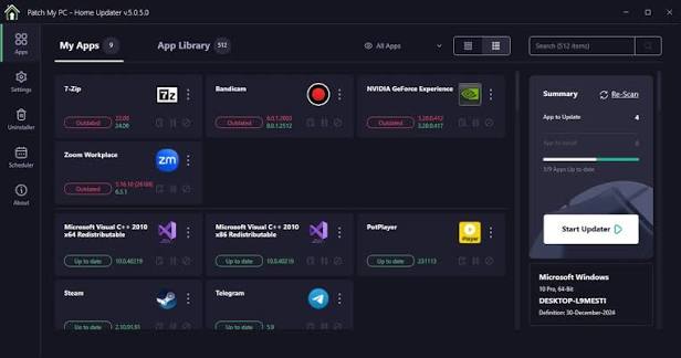 Patch My PC Home Updater Dashboard Interface