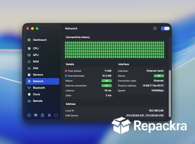 Stats macOS System Monitor Network Activity Dashboard Settings Window