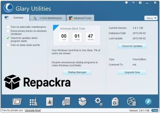 Glary Utilities Overview Tab System Boot Time Panel