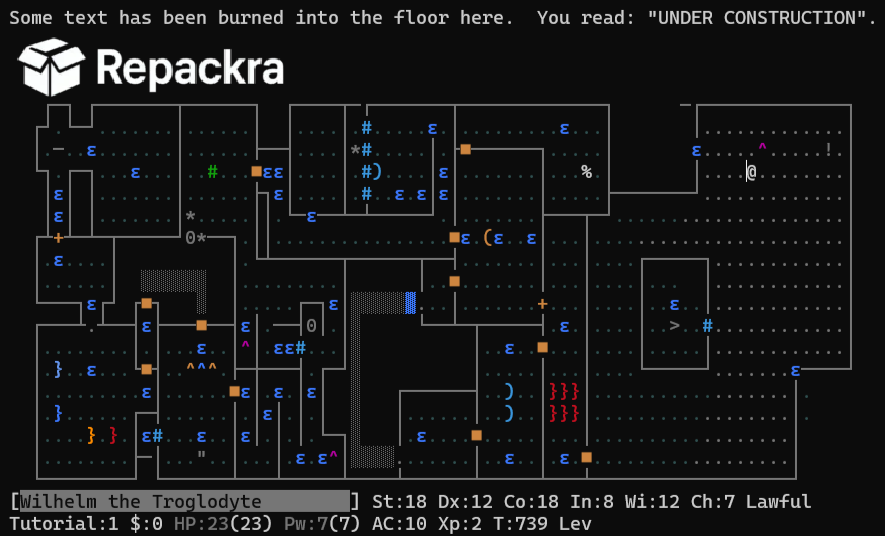 NetHack ASCII Interface Tutorial Screenshot