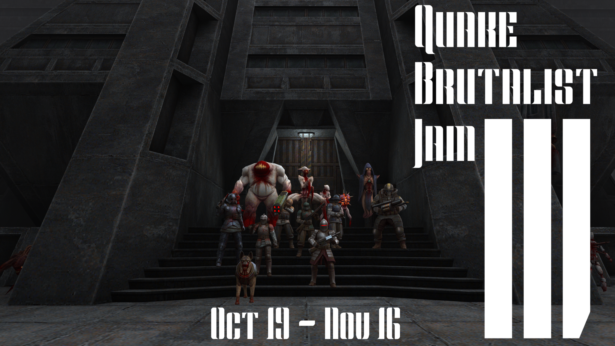 Quake Brutalist Jam 3 Promotional Map Poster with Monsters and Event Dates