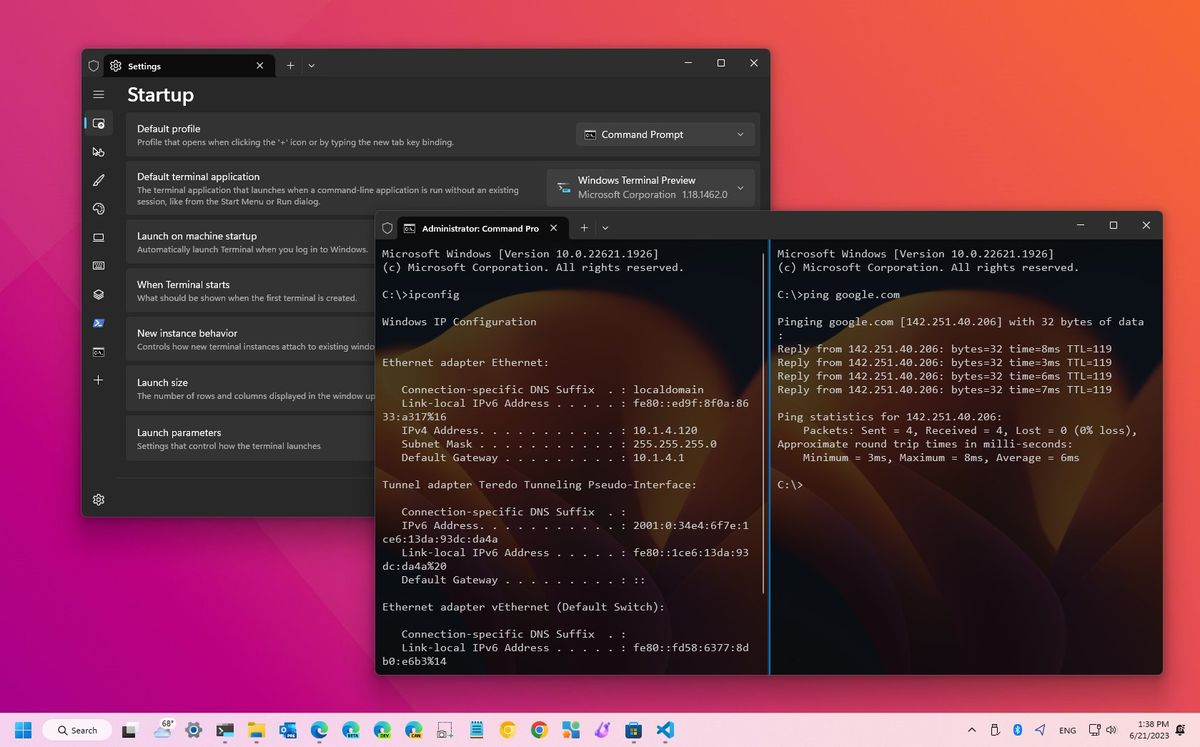 Windows Terminal Preview Settings and Command Prompt Windows Interface