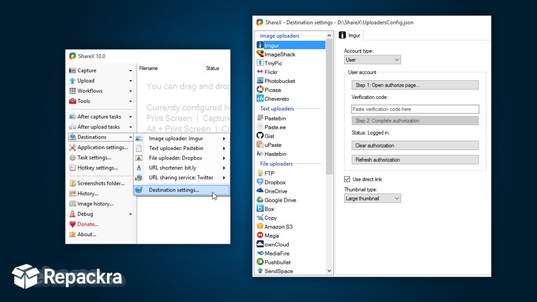 sharex-destination-settings-oauth-authorization-interface