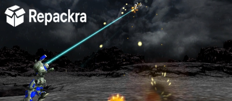 Zero-K Strategy Game Combat View Showing Mech Firing Laser Beam at Aircraft