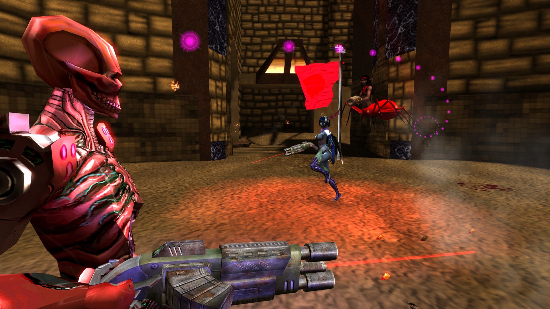 OpenArena Gameplay Screenshots Showing First-Person Combat, Character Models, Arena Maps, and Capture The Flag Matches