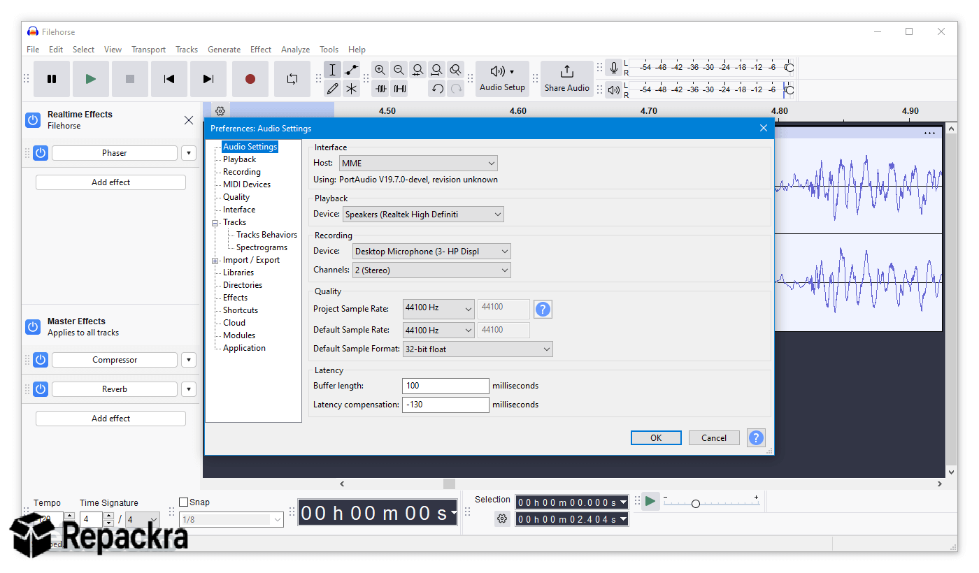 Audacity Preferences Audio Settings Dialog Configuration Window