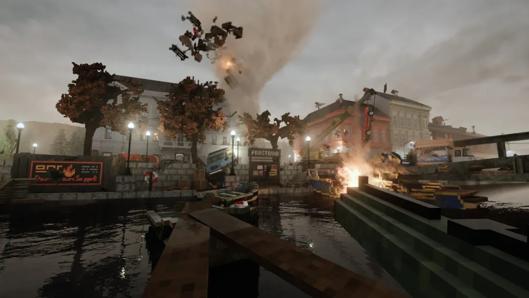 Teardown Gameplay Frustrum Town Tornado Destruction Canal Scene
